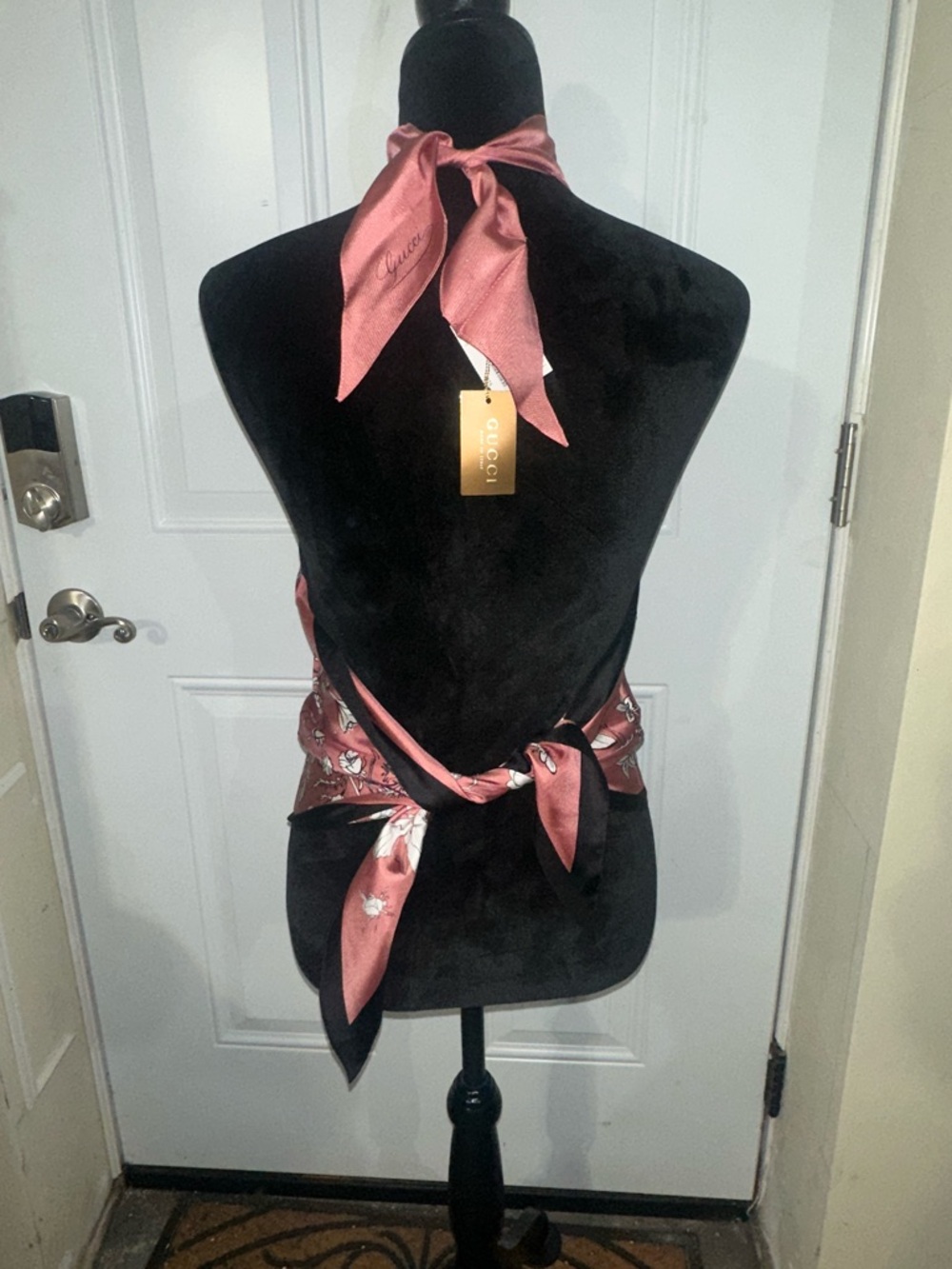 GUCCI Silk Scarf Style Rose Pink Floral Halter - Picture 2 of 4
